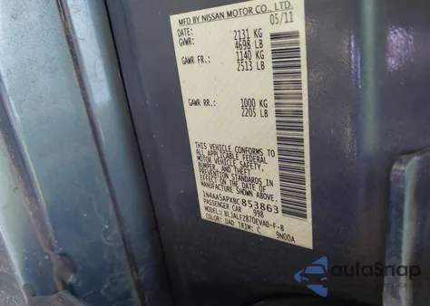 2011 Nissan Maxima 3.5 Sv z USA, uszkodzony, nr VIN 1N4AA5APXBC853863